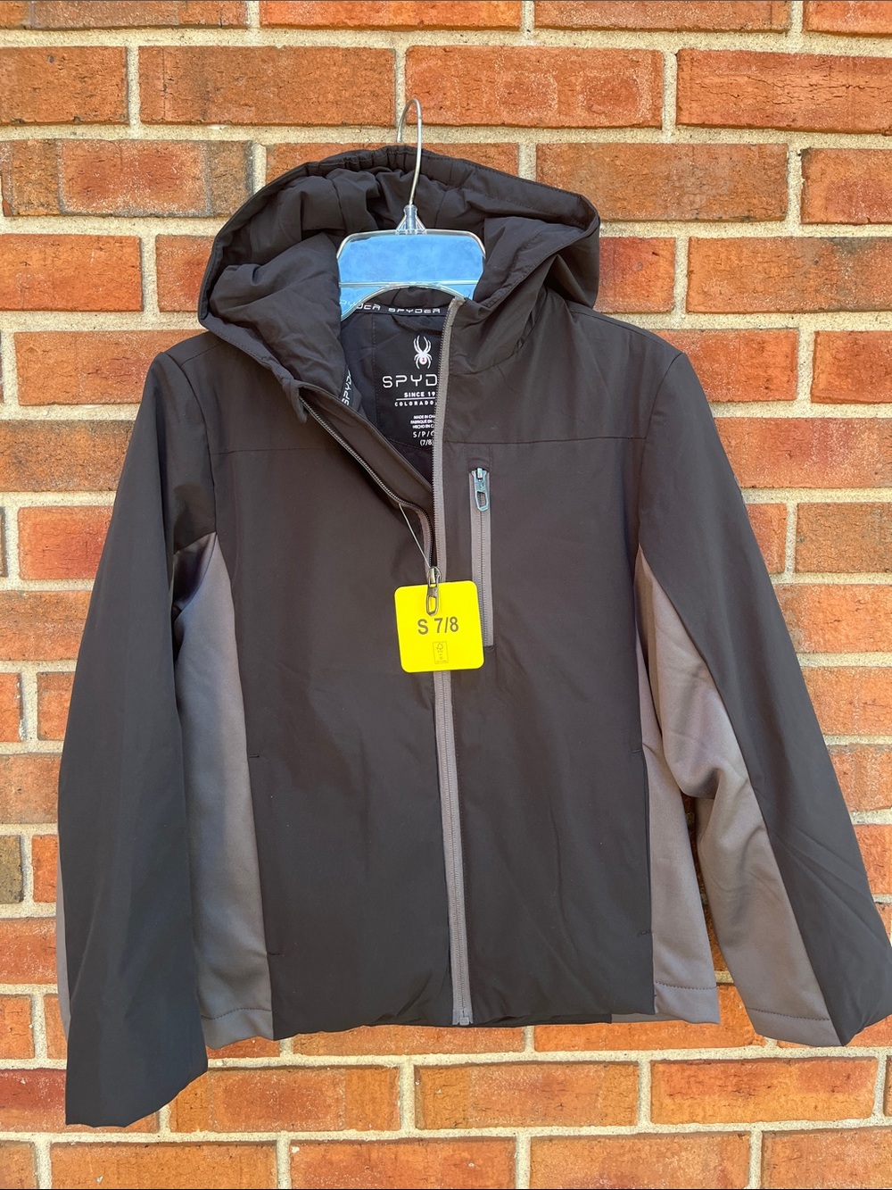 🆕 Spyder Boys Hooded Jacket size S 7/8 Black/Gray